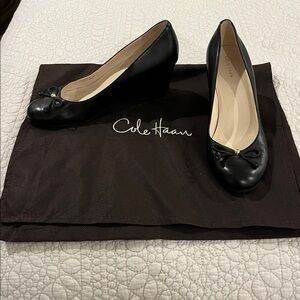 Cole Haan Black Leather Wedge Pumps worn 3xs.